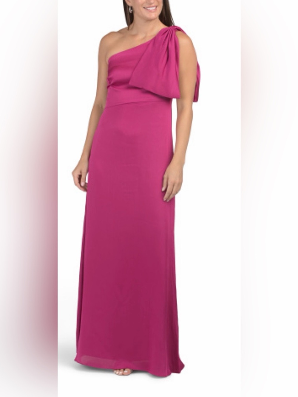 Sachin + Babi One-Shoulder Fuchsia Gown with Shoulder Bow